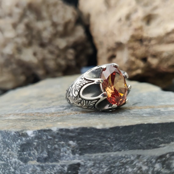 Engraved gemstone ring deals