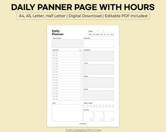 Hourly Daily Planner Printable: Time Blocking Template (A4, A5, Letter, Half Letter) (Digital Download)