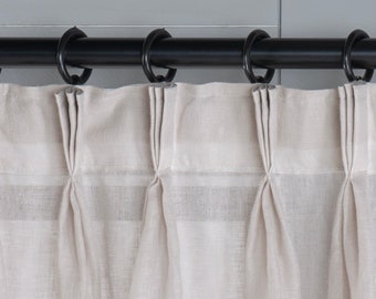 Natural Triple French Pleated Custom Linen Curtains, 7 Color Options. Pleated 100% Soft Linen Curtains.