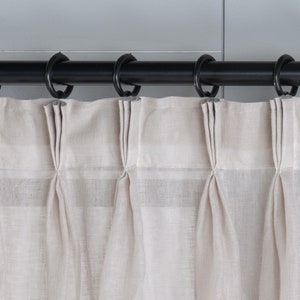 Natural Triple French Pleated Custom Linen Curtains, 7 Color Options. Pleated 100% Soft Linen Curtains.