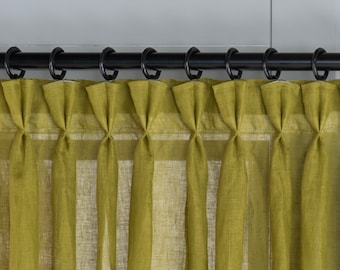 Ultra-Soft Natural Butterfly French Pleated Custom Real Organic Linen Curtains, 7 Color Options. Pleated 100% Soft Linen Curtains.