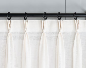 Triple French Pleated  Custom Linen Curtain,  20 Color Options, Free Express Shipping. Pleated Curtains