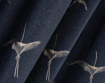 100% Blackout Linen Embroidered Crane Bird Curtain Panels For Living Room, Bedroom. Extra Wide Curtain Panels with Versatile Hanging Styles.