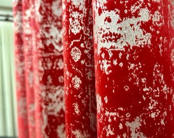 Red and Silver Custom Velvet Curtains Grommet and Backtab Hanging, 24 Color Options Luxury Gilded Velvet Drapes