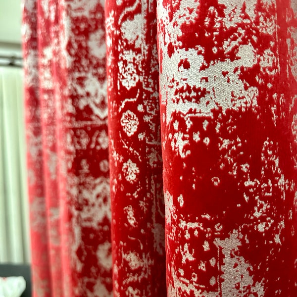 Red and Silver Custom Velvet Curtains Grommet and Backtab Hanging, 24 Color Options Luxury Gilded Velvet Drapes