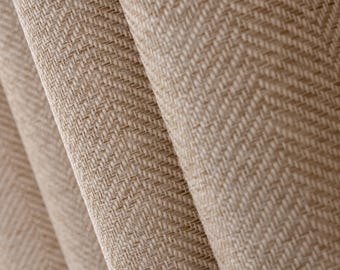 Cortinas opacas de lino 100 % con diseño de espiga para dormitorio y sala de estar. Incluyen ojales, ganchos y anillas para barras y rieles.