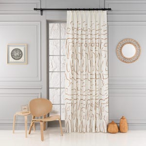 Handmade blackout linen curtains with intricate embroidery. Extra long & extra wide drapes designed for luxury homes, bedrooms, and high-ceiling windows.
