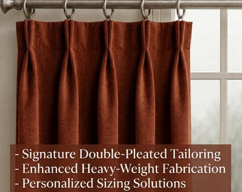 100% Blackout Linen Curtains, Extra Wide Double Pinch Pleat Custom Drapes