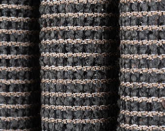 Chunky Wool Boucle Upholstery Fabric - Charcoal Gray Woven Texture