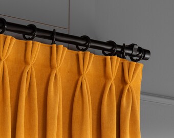 Triple French Pleated  Custom Linen Curtain,  31 Color Options, Free Express Shipping. Pleated Curtains