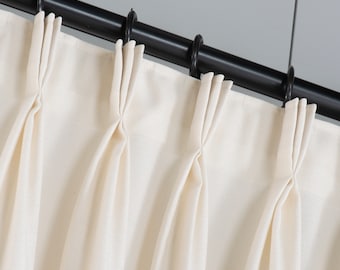 100% Blackout Extra Wide Triple Pinch Pleated Linen Curtains, 46 Colors, Custom Drapes for Bedroom, Living Room, Heavy Linen Curtain Panels
