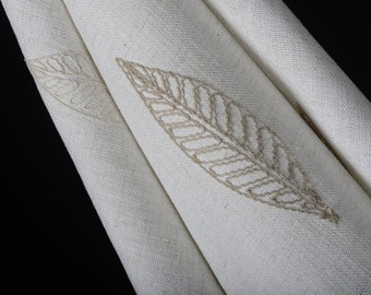 100% Blackout Custom Linen Leaf Embroidery Clear Colors Livingroom Curtains, Made to Order 4 Color Options Embroidered Leaves Patterned.