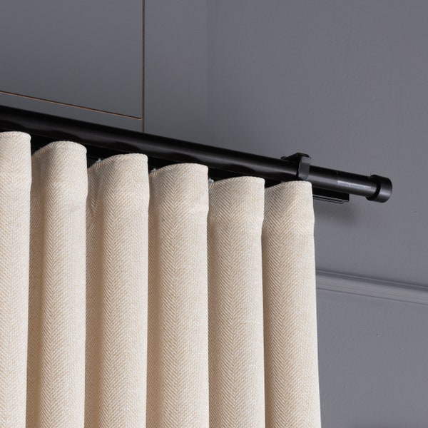 Custom Backtab Cream Herringbone Linen Curtains, 19 Colors, Free Express Shipping.