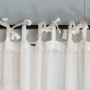 Tie Top Linen Sheer Curtain, 5 Color Options, Adjustable Linen Sheer Drapery, Custom Sheer Curtain, Tulle Curtain Panels