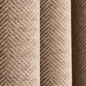 100% Blackout Herringbone Linen Curtains, Drapes for Bedroom, Living Room. Rod Pocket, Grommet, Hooks & Rings for Curtain Rods and Tracks.