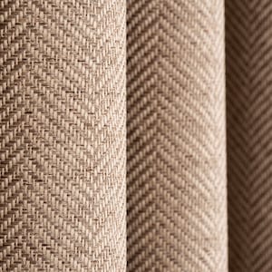 Linen Triple French Pleated Herringbone Patterned Custom Curtain Panels With 19 Colors Options.