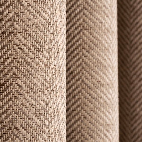 Linen Triple French Pleated Herringbone Patterned Custom Curtain Panels With 19 Colors Options.