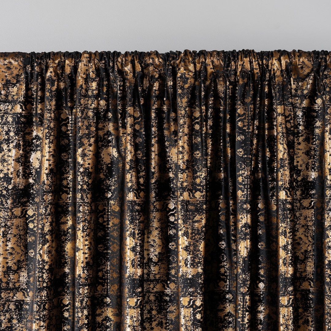 Extra Wide Black and Gold Velvet Curtains for Bedroom and Livingroom