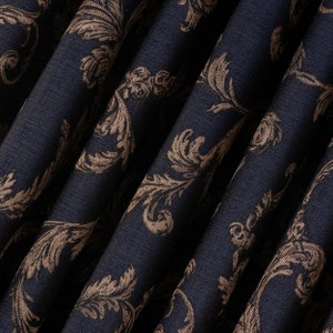 100% Blackout Navy Blue and Gold Jacquard Floral Patterns Curtains, Curtain for Bedroom and Livingroom, 12 Color Options.