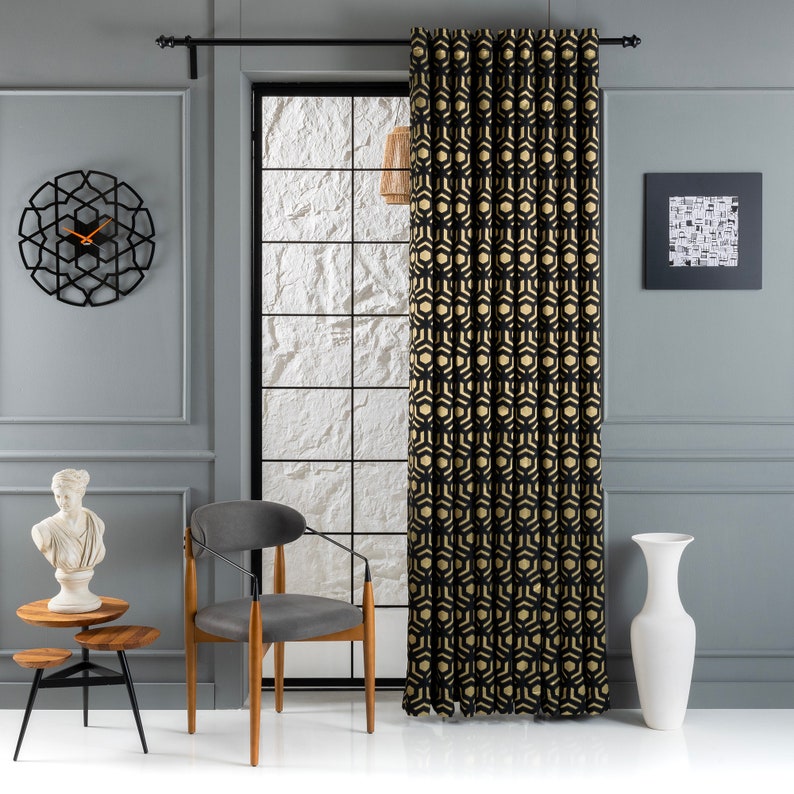 Jacquard Geometric Patterns, Curtain for Bedroom and Livingroom, 12 Color Options, Rod Pocket Curtains, Pleated Custom Curtain Panels. image 6