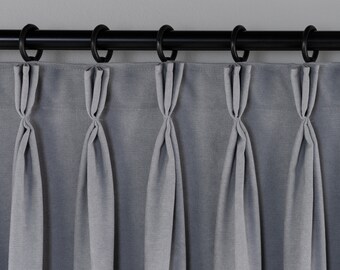 Custom Triple Pleated Linen Curtains, 46 Different Color Heavy Luxury Linen Curtain Panels, Room Darkening Linen Draperies, Express Shipping