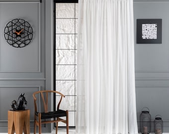 Custom White Linen Sheer Curtain, Boho Backtab, Rod Pocket, 19 Colors