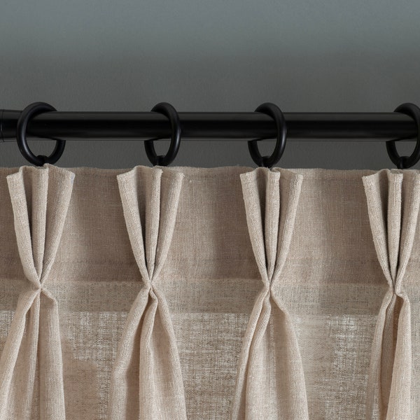 Triple French Pleated Custom Linen Curtain Panels, 20 Color Options. Pleated Linen Curtains.