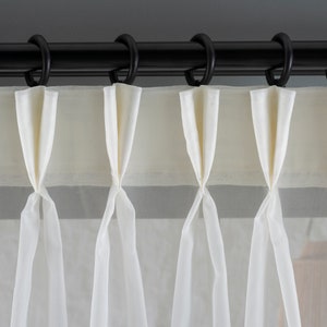 Extra Wide Double French Pleated Linen Sheer Curtains, Sheer Pleated Curtains, Made to Order Curtain Panels for Living Room and Bedroom.