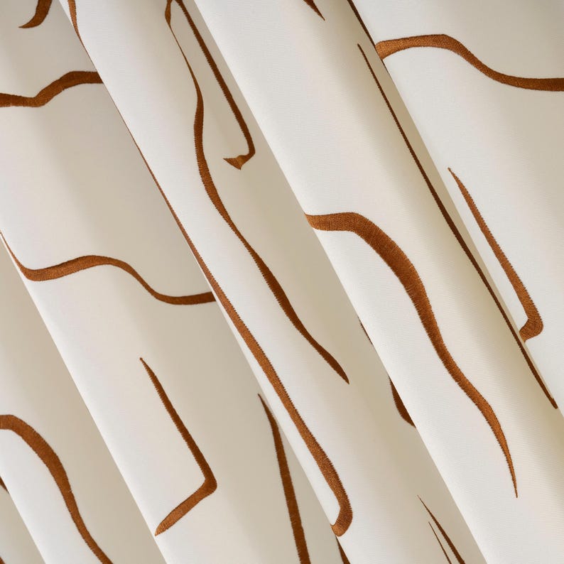 100% blackout embroidered linen curtains with elegant striped stitching. Extra wide, custom drapes available in 3 colors. Luxury window treatment for living room & bedroom.