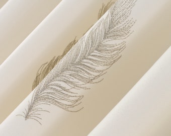 100% verduisterende aangepaste knijpgeplooide witte linnen veren geborduurde woonkamergordijnen, op bestelling gemaakt handgemaakt geborduurd luxe gordijn.