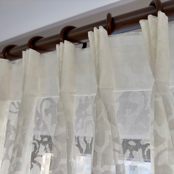 Triple French Pleated  Off-White Custom Paisley Floral Sheer Curtain.