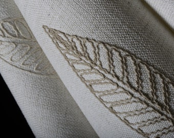 Custom Linen Leaf Embroidery Clear Colors Livingroom Curtains, Made to Order 4 Color Options Embroidered Leaves Patterned Niche Draperies.