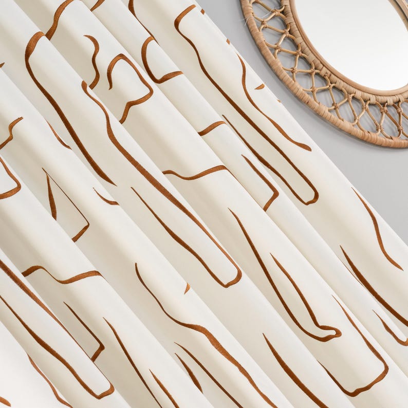 Striped embroidered blackout linen curtains, perfect for modern, farmhouse & Japandi interiors. Double & triple pleat options, custom sizes available for large windows.