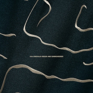 Custom embroidered blackout curtains with natural linen texture. Extra long panels with a refined, luxury aesthetic. Ideal for sliding doors & oversized windows.