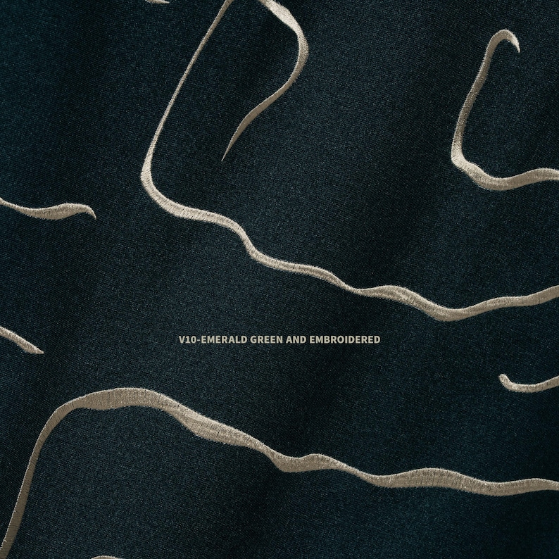 Custom embroidered blackout curtains with natural linen texture. Extra long panels with a refined, luxury aesthetic. Ideal for sliding doors & oversized windows.