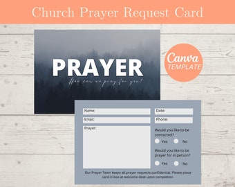 Plantilla de tarjeta de petición de oración para la iglesia: Diseño personalizable de Canva (descarga digital)