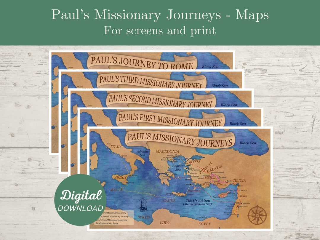 Map of Paul's Missionary Journeys, First, Second and Third Missionary