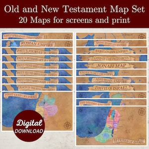 Altes und neues Testament Kartenset, Bibelkarten, Karte von Israel, Karte von Jejuda, Karte des Wirkens von Jesus, Paulus's Reisen und mehr, digitaler Download