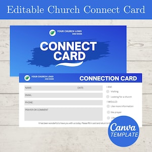 Cartão de conexão da igreja, cartão de boas-vindas personalizável à igreja, cartão de conexão, modelo Canva, recurso da igreja, design gráfico da igreja
