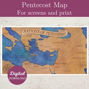 Mapa de las Naciones de Pentecostés, Mapa de Hechos 2, Difusión del cristianismo, Descarga digital