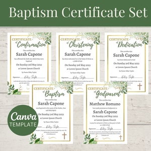 Certificado de Bautismo Editable, Certificado de Padrino, Certificado de Confirmación, Certificado de Dedicación, Certificado de Bautizo, Canva
