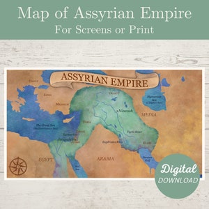Mapa del Imperio Asirio, Mapa Bíblico, Antiguo Testamento, Mapa del Exilio Asirio, Mapa Bíblico de Israel en la época del Imperio Asirio, Descarga Digital
