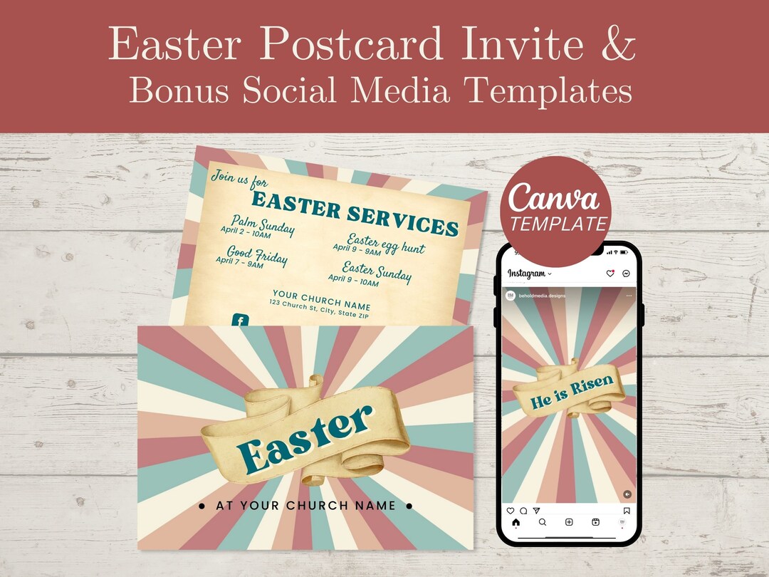 Easter Service Invitation, Easter Postcard Invitation, Easter Church ...