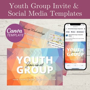 Youth Group Invitation Card, Church Youth Group, Social Media Templates, Canva Template, Editable Youth Group Invite, Youth Group Postcard
