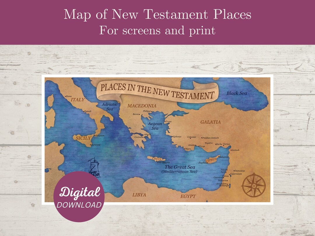 Map of Places in the New Testament, New Testament Map, Roman Empire Map, Maps for Print or ...