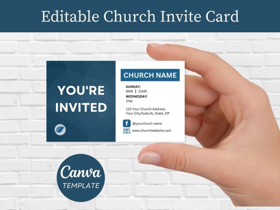 Editable Church Invitation Card: Business Card Size Canva Template (Digital Download)