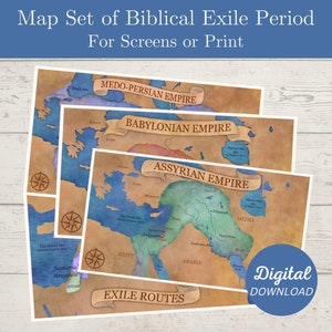 Jeu de cartes de l'exil biblique, cartes de la Bible, cartes de l'Ancien Testament, Empire babylonien, Empire assyrien, Empire perse, Routes de l'exil, Téléchargement numérique