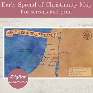 Early Spread of Christianity Map, Map of First Century Israel, New Testament Map, Map of Book of Acts, Bible Study Resource, Map for screen