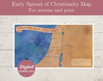 Early Spread of Christianity Map, Map of First Century Israel, New Testament Map, Map of Book of Acts, Bible Study Resource, Map for screen