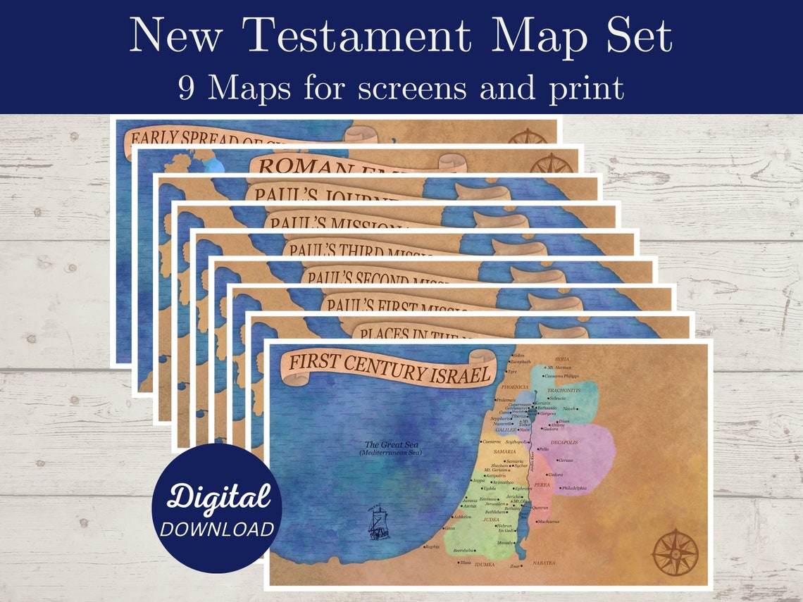 New Testament Map Set, Bible Maps, Paul's Missionary Journeys Maps, Roman Empire, Map of Israel ...